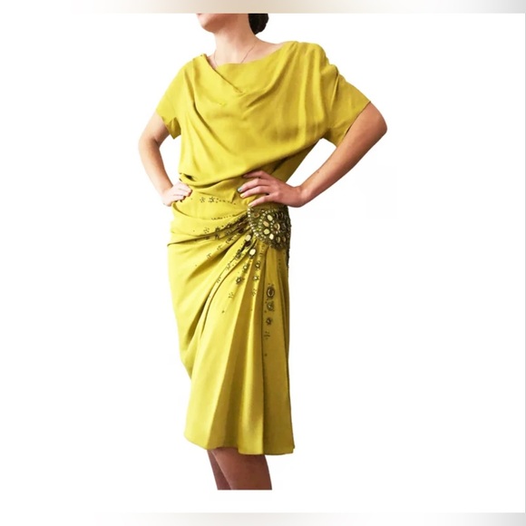 ***SOLD*** Christian Dior Galliano Fall 2007 Chartreuse Beaded Runway Dress - Picture 10 of 13